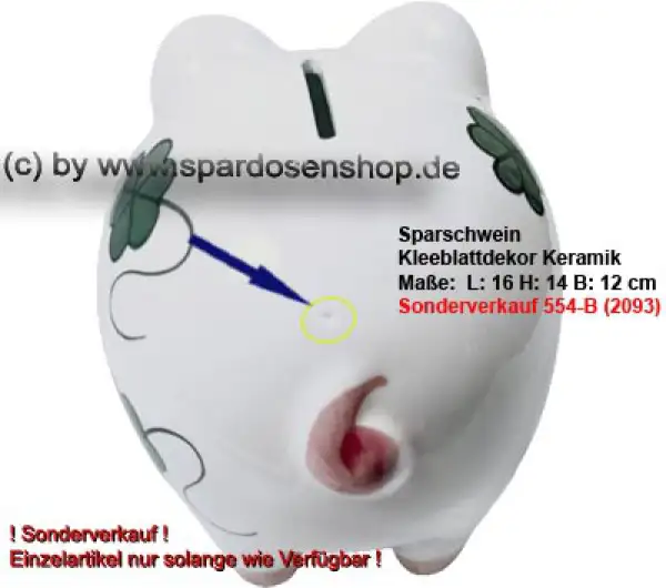 Sparschwein RiesSparschwein mittel Groß mit Kleeblattdekor B 554-BSe extra Groß Dekor Kleeblatt weiß ! Sonderverkauf ! 457a